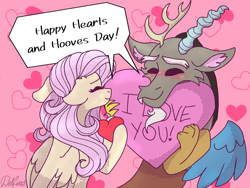 Size: 1024x768 | Tagged: safe, artist:delfinaluther, imported from derpibooru, discord, fluttershy, draconequus, pegasus, pony, discoshy, female, heart, hearts and hooves day, holiday, i love you, love, male, shipping, signature, straight, valentine's day, wings