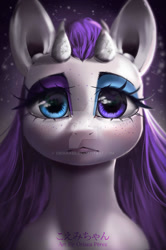 Size: 1024x1538 | Tagged: safe, artist:oriana80, imported from derpibooru, oc, oc only, oc:shiro, earth pony, pony, bust, deviantart watermark, female, g5, heterochromia, horns, mare, my little pony: a new generation, not rarity, obtrusive watermark, solo, watermark