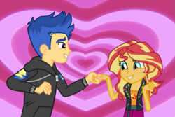 Size: 1095x730 | Tagged: safe, artist:themexicanpunisher, imported from derpibooru, flash sentry, sunset shimmer, equestria girls, female, flashimmer, holiday, male, shipping, straight, valentine's day