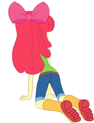 Size: 1800x2352 | Tagged: safe, artist:gmaplay, imported from derpibooru, apple bloom, equestria girls, apple bloom's bow, ass, belt, bloom butt, boots, bow, butt, clothes, hair bow, jeans, pants, rear view, shoes, simple background, solo, transparent background