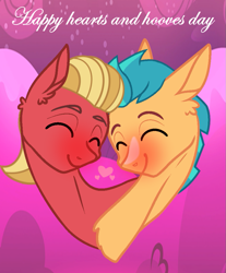 Size: 827x1000 | Tagged: artist needed, safe, imported from derpibooru, hitch trailblazer, sprout cloverleaf, earth pony, pony, blushing, couple, cute, duo, duo male, eyes closed, g5, gay, heart, hearts and hooves day, hitchsprout, holiday, male, my little pony: a new generation, nuzzling, shipping, simple background, smiling, stallion, text, valentine's day