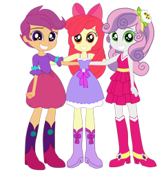 Size: 4070x4163 | Tagged: safe, artist:gmaplay, imported from derpibooru, apple bloom, scootaloo, sweetie belle, a photo booth story, eqg summertime shorts, equestria girls, apple bloom's bow, boots, bow, clothes, cute, cutie mark crusaders, dress, fall formal, fall formal outfits, hair bow, looking at you, photo booth, ribbon, shoes, simple background, skirt, smiling, transparent background