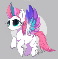 Size: 1280x1302 | Tagged: safe, artist:nnaly, imported from derpibooru, zipp storm, pegasus, pony, big eyes, female, g5, gray background, mare, my little pony: a new generation, simple background, solo, spread wings, starry eyes, wingding eyes, wings