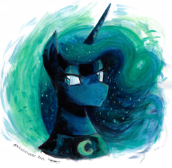 Size: 2626x2568 | Tagged: safe, artist:walliscolours, imported from derpibooru, princess luna, alicorn, pony, acrylic painting, bust, portrait, solo, traditional art