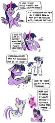 Size: 1246x2753 | Tagged: safe, artist:aarops, imported from derpibooru, shining armor, smarty pants, twilight sparkle, twilight velvet, alicorn, unicorn, comic, concerned, confused, copypasta, crying, dialogue, levitation, magic, scared, simple background, spread wings, sweat, telekinesis, twilight sparkle (alicorn), wat, white background, wide eyes, wings