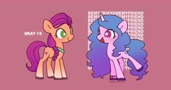 Size: 4096x2160 | Tagged: safe, artist:tomi_ouo, imported from derpibooru, izzy moonbow, sunny starscout, earth pony, pony, unicorn, blushing, bracelet, cute, duo, excited, female, g5, happy, jewelry, looking at each other, looking at someone, mare, motormouth, my little pony: a new generation, obscured text, okay, simple background, smiling, starry eyes, text, wingding eyes