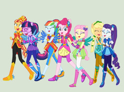 Size: 828x617 | Tagged: safe, imported from ponybooru, applejack, fluttershy, pinkie pie, rainbow dash, rarity, sci-twi, sunset shimmer, twilight sparkle, equestria girls, boots, crystal guardian, high heel boots, shoes, solo
