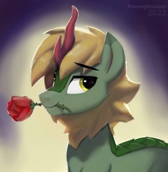 Size: 1920x1966 | Tagged: safe, imported from derpibooru, oc, kirin, bust, flower, kirin oc, looking at you, male, portrait, rose, solo, solo male