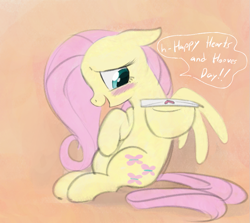 Size: 851x759 | Tagged: safe, artist:dotkwa, imported from derpibooru, fluttershy, pegasus, pony, abstract background, blushing, bronybait, cute, female, floppy ears, hearts and hooves day, holiday, mare, shyabetes, sitting, solo, talking to viewer, valentine, valentine's day
