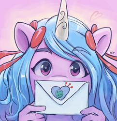 Size: 1200x1241 | Tagged: safe, artist:leomitsu, imported from derpibooru, izzy moonbow, anthro, unicorn, g5, holiday, my little pony: a new generation, valentine's day, valentine's day card