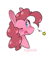 Size: 900x1001 | Tagged: safe, artist:pyukumeru, imported from derpibooru, pinkie pie, pony, :p, bust, cute, diapinkes, female, mare, one eye closed, portrait, simple background, solo, stars, tongue out, transparent background, wink