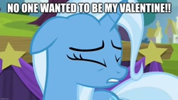 Size: 1280x720 | Tagged: safe, edit, edited screencap, imported from derpibooru, screencap, trixie, pony, unicorn, no second prances, caption, female, holiday, image macro, mare, solo, text, valentine's day