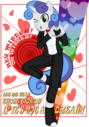 Size: 1200x1700 | Tagged: safe, artist:flash equestria photography, imported from derpibooru, oc, oc:silver sweet, anthro, clothes, dancing, furry, heart hands, love is war, tuxedo