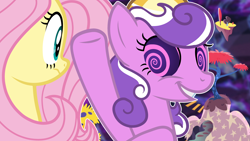 Size: 3840x2160 | Tagged: safe, artist:rubyg242, imported from derpibooru, fluttershy, screwball, pony, swirly eyes, the discord zone