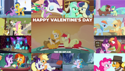 Size: 1280x721 | Tagged: safe, edit, edited screencap, editor:quoterific, imported from derpibooru, screencap, applejack, big macintosh, bon bon, boneless, bright mac, cheese sandwich, discord, dj pon-3, flash sentry, fluttershy, gallus, lyra heartstrings, octavia melody, pear butter, pinkie pie, rainbow dash, rarity, sandbar, silverstream, spike, starlight glimmer, sugar belle, sunburst, sweetie drops, twilight sparkle, vinyl scratch, yona, alicorn, draconequus, dragon, earth pony, griffon, hippogriff, pegasus, pony, unicorn, yak, a horse shoe-in, celestial advice, discordant harmony, equestria girls, equestria girls (movie), fall weather friends, hard to say anything, made in manehattan, pinkie pride, season 1, season 2, season 4, season 5, season 7, season 8, season 9, secret of my excess, she's all yak, slice of life (episode), the perfect pear, what lies beneath, ^^, appledash, applejack's hat, big crown thingy, bipedal, blushing, boop, bow (instrument), brightbutter, cello, cello bow, cowboy hat, element of magic, eyes closed, female, flying, food, golden oaks library, guitar, hat, holiday, hug, jewelry, lesbian, lyrabon, male, mare, musical instrument, noseboop, open mouth, open smile, pie, ponyville town hall, regalia, shipping, shipping fuel, smiling, spread wings, stallion, straight, sugarmac, twilight sparkle (alicorn), valentine's day, wings