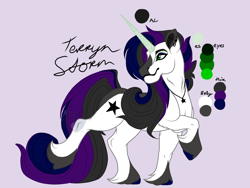 Size: 1600x1200 | Tagged: safe, artist:teonnakatztkgs, imported from derpibooru, oc, oc only, pony, unicorn, horn, jewelry, looking back, necklace, purple background, simple background, smiling, solo, unicorn oc