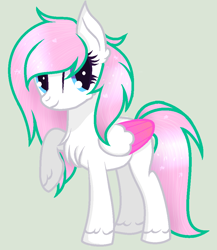 Size: 842x968 | Tagged: safe, artist:yulianapie26, imported from derpibooru, oc, oc only, pegasus, pony, base used, chest fluff, colored wings, eyelashes, female, folded wings, full body, hooves, mare, pegasus oc, raised hoof, simple background, smiling, solo, standing, two toned wings, unshorn fetlocks, wings