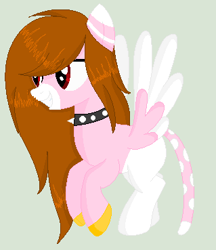 Size: 319x369 | Tagged: safe, artist:yulianapie26, imported from derpibooru, oc, oc only, pegasus, pony, base used, choker, coat markings, colored wings, facial markings, flying, full body, grin, hooves, pegasus oc, simple background, smiling, snip (coat marking), solo, spiked choker, spread wings, two toned wings, wings