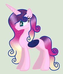 Size: 872x1024 | Tagged: safe, artist:yulianapie26, imported from derpibooru, oc, oc only, alicorn, pony, alicorn oc, base used, colored pupils, ethereal mane, eyelashes, female, folded wings, frown, full body, hooves, horn, magical lesbian spawn, mare, offspring, parent:princess cadance, parent:princess luna, shading, simple background, solo, standing, starry mane, tail, wings