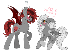 Size: 3024x2411 | Tagged: safe, artist:dreamy990, imported from derpibooru, oc, oc only, oc:blood moon, oc:moonbite, bat pony, female, heart, male, mare, simple background, stallion, transparent background