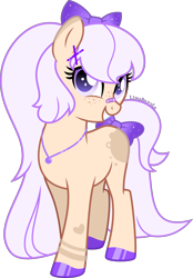 Size: 2781x4000 | Tagged: safe, artist:limedazzle, imported from derpibooru, oc, oc only, earth pony, pony, bandaid, bandaid on nose, bow, colored hooves, earth pony oc, female, full body, grin, hair bow, high res, hoof polish, hooves, jewelry, mare, necklace, show accurate, signature, simple background, smiling, solo, standing, tail, tail bow, transparent background