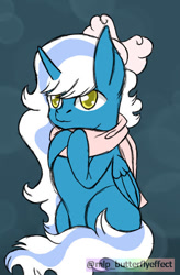 Size: 421x640 | Tagged: safe, artist:rosegoldyt, imported from derpibooru, oc, oc:fleurbelle, alicorn, alicorn oc, bow, chibi, clothes, female, hair bow, horn, mare, scarf, wingding eyes, wings, yellow eyes