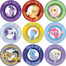 Size: 817x817 | Tagged: safe, artist:ambris, imported from derpibooru, applejack, derpy hooves, discord, fluttershy, pinkie pie, rainbow dash, rarity, trixie, twilight sparkle, pony, approval, approved, seal of approval