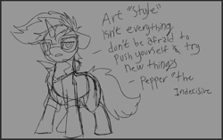 Size: 760x478 | Tagged: safe, artist:brainiac, imported from derpibooru, oc, oc:blackjack, pony, unicorn, fallout equestria, fallout equestria: project horizons, brainiacs sketchbook (set), fanfic art, female, mare, sketch, solo, text