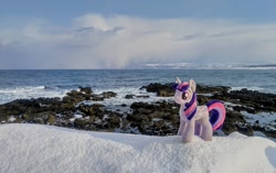 Size: 2048x1289 | Tagged: safe, imported from derpibooru, photographer:pakapaka1993, twilight sparkle, alicorn, pony, irl, japan, ocean, photo, plushie, snow, solo, twilight sparkle (alicorn), water, winter