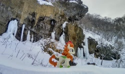 Size: 2048x1205 | Tagged: safe, imported from derpibooru, photographer:pakapaka1993, autumn blaze, kirin, pony, ice, icicle, irl, japan, photo, plushie, snow, solo, winter