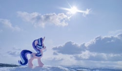 Size: 1024x594 | Tagged: safe, imported from derpibooru, photographer:pakapaka1993, starlight glimmer, pony, unicorn, irl, japan, photo, plushie, snow, solo, sunflare, sunlight, winter