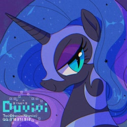 Size: 2000x2000 | Tagged: safe, artist:duvivi, imported from derpibooru, nightmare moon, alicorn, pony, lidded eyes, looking at you, smiling, solo