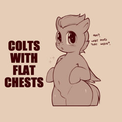 Size: 1200x1200 | Tagged: safe, artist:cold-blooded-twilight, rumble, pegasus, pony, beige background, belly button, bipedal, breasts, delicious flat chest, explicit source, looking at you, male, monochrome, solo, solo male