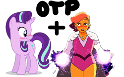 Size: 1920x1200 | Tagged: safe, edit, imported from derpibooru, vector edit, starlight, human, pony, unicorn, blushing, crossover, crossover shipping, female, glimmer, glimmer (she-ra), glimmerglimmer, lesbian, meme, namesake, otp, pun, she-ra and the princesses of power, shipping, vector, visual pun