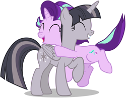 Size: 4000x3112 | Tagged: safe, artist:famousmari5, artist:wardex101, edit, imported from derpibooru, starlight glimmer, twilight sparkle, alicorn, pony, unicorn, uncommon bond, cute, discorded, discorded twilight, duo, duo female, eyes closed, female, glimmerbetes, happy, high res, hug, open mouth, simple background, smiling, transparent background, twiabetes, twilight sparkle (alicorn), twilight tragedy, vector