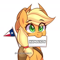 Size: 1800x1800 | Tagged: safe, artist:handgunboi, imported from derpibooru, applejack, earth pony, pony, commission, cowboy hat, cute, flag, hat, jackabetes, mouth hold, paper, solo, texas