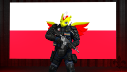 Size: 2560x1440 | Tagged: safe, artist:equeenart, imported from derpibooru, oc, oc:magnus, anthro, pegasus, 3d, b.o.a, counter terrorist, counter-strike: global offensive, flag, gun, m4a1, male, poland, polish, pose, rifle, weapon, wings