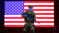 Size: 2560x1440 | Tagged: safe, artist:equeenart, imported from derpibooru, oc, oc:bonkieblus, anthro, 3d, american flag, counter terrorist, counter-strike: global offensive, fbi, flag, gun, male, murica, pose, rifle, scar, sniper rifle, united states, weapon