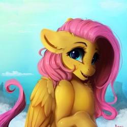 Size: 4000x4000 | Tagged: safe, artist:miokomata, imported from derpibooru, fluttershy, pegasus, pony, absurd resolution, cute, ear fluff, fangs, female, freckles, freckleshy, mare, open mouth, open smile, shyabetes, smiling, solo