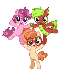 Size: 896x1040 | Tagged: safe, artist:rubyg242, imported from derpibooru, oc, oc only, oc:cinnamon apple, oc:pumpkin seed, dracony, dragon, earth pony, hybrid, pony, unicorn, base used, female, filly, foal, glasses, interspecies offspring, magical lesbian spawn, offspring, parent:apple bloom, parent:babs seed, parent:scootaloo, parent:spike, parent:sweetie belle, parent:twist, parents:babstwist, parents:scootabelle, parents:spikebloom, simple background, transparent background