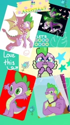 Size: 1044x1856 | Tagged: safe, artist:decokenite, imported from derpibooru, spike, dragon, cute-pocalypse meow, my little pony: pony life, the last problem, book:friendship scrapbook, collage, cropped, crying, designs, fanart, g4.5, male, older, older spike, photo, scrapbook, tears of joy, winged spike, wings