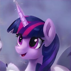 Size: 1024x1024 | Tagged: safe, imported from derpibooru, pony, accidentally a canon character, ai content, ai generated, eye clipping through hair, female, generator:thisponydoesnotexist, mare, not twilight sparkle, open mouth, open smile, smiling, solo