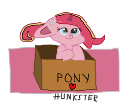 Size: 4034x3477 | Tagged: safe, artist:hunkster, imported from derpibooru, oc, oc only, oc:rosa flame, pony, unicorn, 1000 hours in ms paint, box, female, filly, foal, high res, horn, mare, smiling, solo, unicorn oc