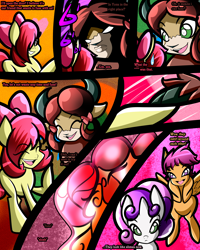 Size: 2400x3000 | Tagged: safe, artist:keytee-chan, imported from derpibooru, apple bloom, scootaloo, sweetie belle, yona, comic:the great big fusion 3 remake, comic, cutie mark crusaders, eyes closed, fusion, high res, jojo reference, merging, smiling