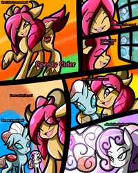 Size: 2400x3000 | Tagged: safe, artist:keytee-chan, imported from derpibooru, apple bloom, ocellus, scootaloo, sweetie belle, yona, oc, oc:speedy cider, comic:the great big fusion 3 remake, comic, cutie mark crusaders, eyes closed, fusion, high res, merging, smiling