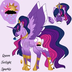 Size: 2000x2000 | Tagged: safe, artist:teonnakatztkgs, imported from derpibooru, twilight sparkle, alicorn, pony, alternate design, bio in description, bust, female, hoof shoes, mare, queen twilight, reference sheet, solo, twilight sparkle (alicorn)