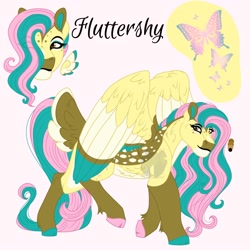 Size: 2000x2000 | Tagged: safe, artist:teonnakatztkgs, imported from derpibooru, fluttershy, pegasus, pony, alternate design, bio in description, bust, female, mare, reference sheet, simple background, solo, wings