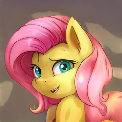 Size: 1024x1024 | Tagged: safe, imported from derpibooru, pony, ai content, ai generated, generator:thisponydoesnotexist, looking at you, not fluttershy, open mouth, open smile, simple background, smiling, solo