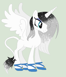 Size: 439x509 | Tagged: safe, artist:yulianapie26, imported from derpibooru, oc, oc only, alicorn, hybrid, pony, alicorn oc, base used, clothes, eyelashes, female, horn, interspecies offspring, mare, offspring, parent:discord, parent:princess luna, parents:lunacord, shoes, simple background, smiling, solo, wings