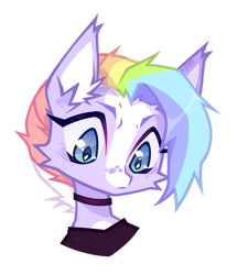 Size: 1024x1188 | Tagged: safe, artist:miioko, imported from derpibooru, oc, oc only, pony, bust, choker, clothes, ear fluff, multicolored hair, rainbow hair, simple background, solo, transparent background